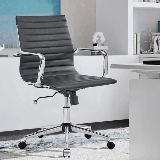 Modern Black Office Chair Computer Desk Chairs Conference Leather Home Office Dsek Chair Mid Back Swivel Chairs