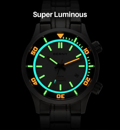 BERNY Automatic Full Titanium Diver Watch for Men Supper Luminous Sappire AR coated Miyota 8215 Compressor Mechanical Dive Watch