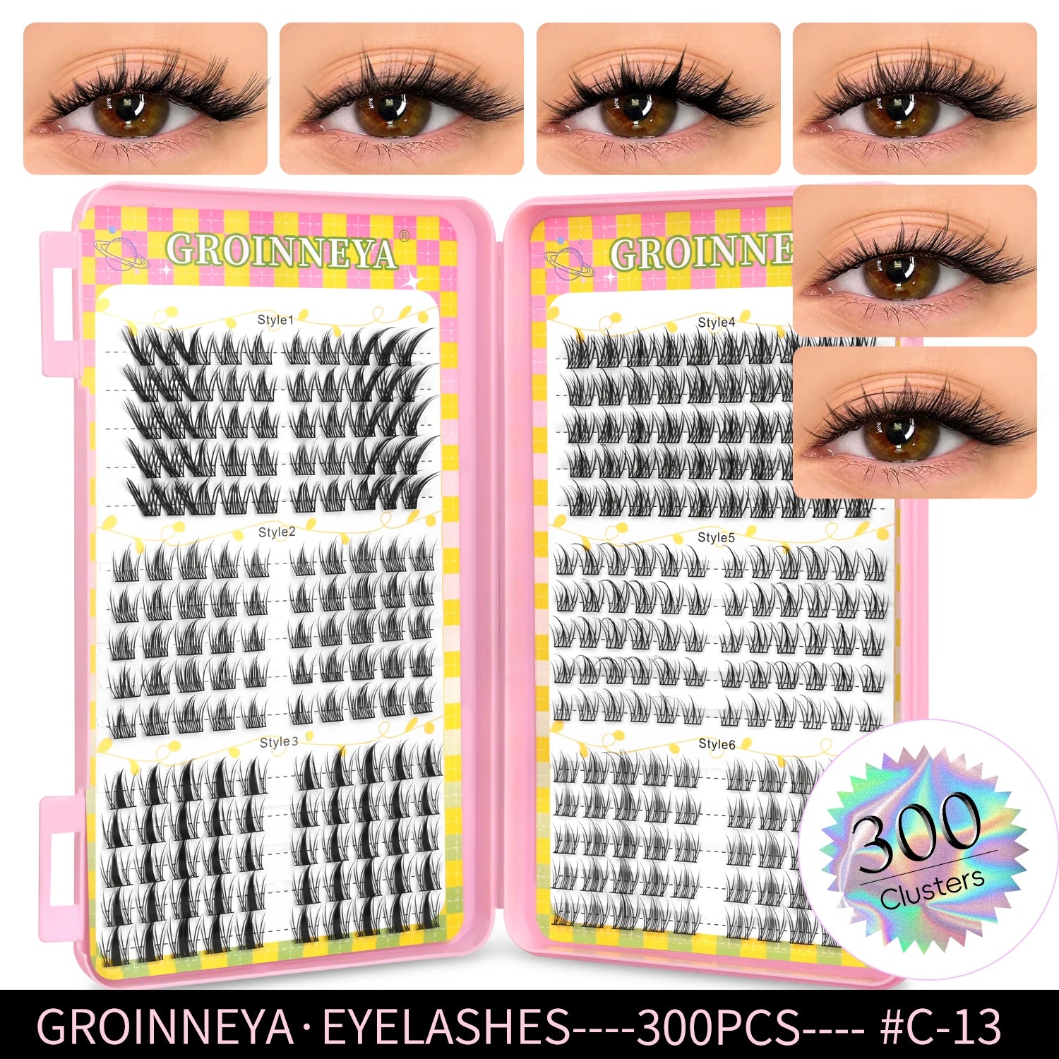 GROINNEYA Eyelashes Clusters 320 pcs Natural Eyelash extension Cluster Lashes Volume Mixed Tray Lashes Cluster Natural Lashes RELUX.STORE