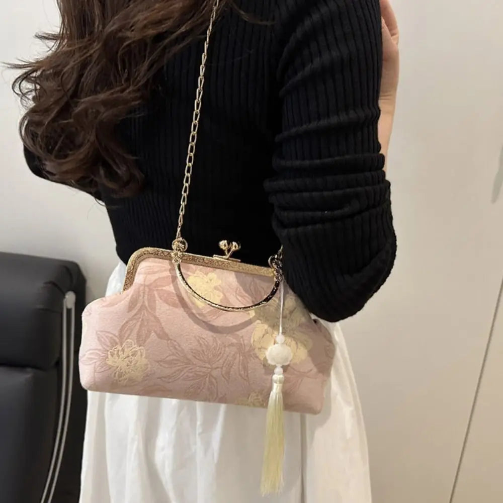 Flower Pattern Chinese Style Handbag Cheongsam Accessories Elegant Hanfu Clutch Bag Single Shoulder with Pendant RELUX.STORE