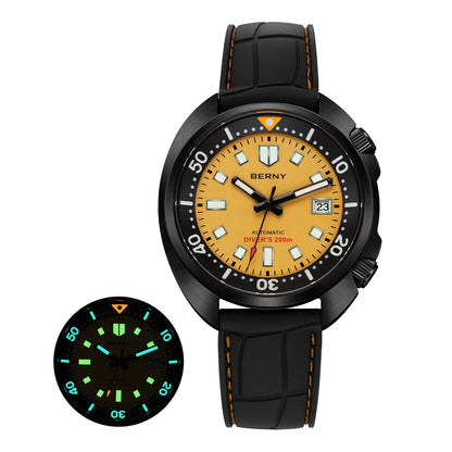 BERNY 20ATM Diver Watch For Men Mechanical Black Dial Original Design Top Automatic Sapphire Luxury Diving Luminous Men Watch