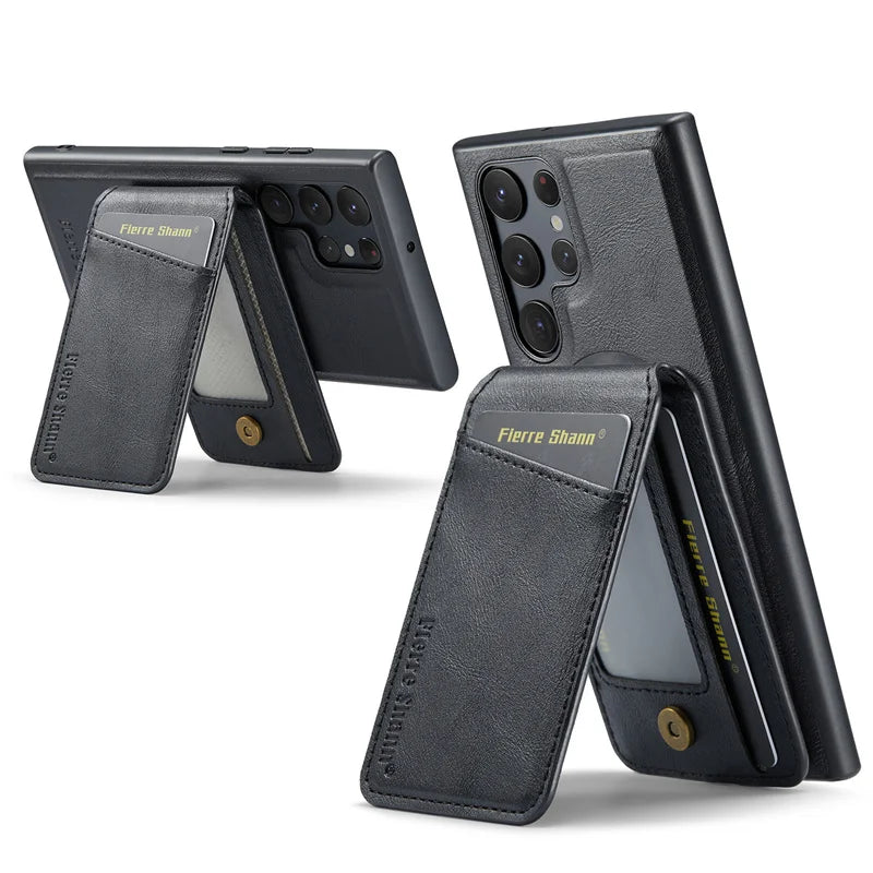 2 In 1 Magsafe Magnetic Leather Flip Phone Case for Samsung S25 S24 S23 S22 Ultra Plus FE Wallet Cover Cards Holder Pocket Cover