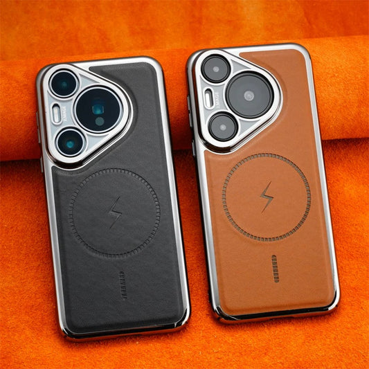 Luxury Business Plating Leather Magnetic Case For Huawei Pura 80 70 Pro + Pura80 Ultra Magsafe Wireless Charge Shockproof Cover
