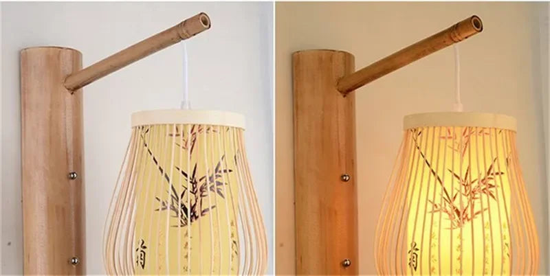 SAMAN Modern Bamboo Art Wall Lamp Bamboo Weaving Creative Living Room Restaurant Bedroom StudyTea Homestay LED Retro Wall Light
