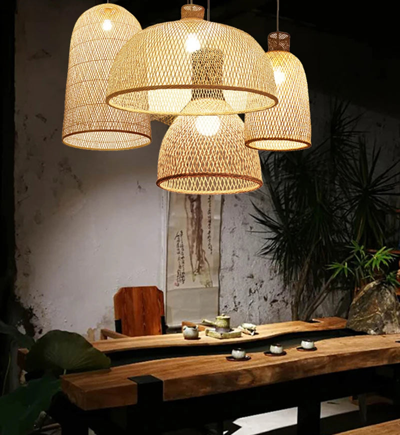 New Chinese Bird's Nest Lampshade Chandelier Hotel Restaurant Staircase Japanese Tatami Rattan LED Bamboo Furniture Decoration RELUX.STORE