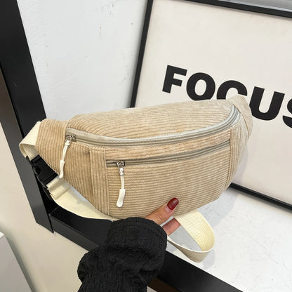 Women Waist Bag Corduroy Student Shoulder Handbag Crossbody Chest Breast Bag Fanny Pack Fashion Phone Female Bum Belt Purse