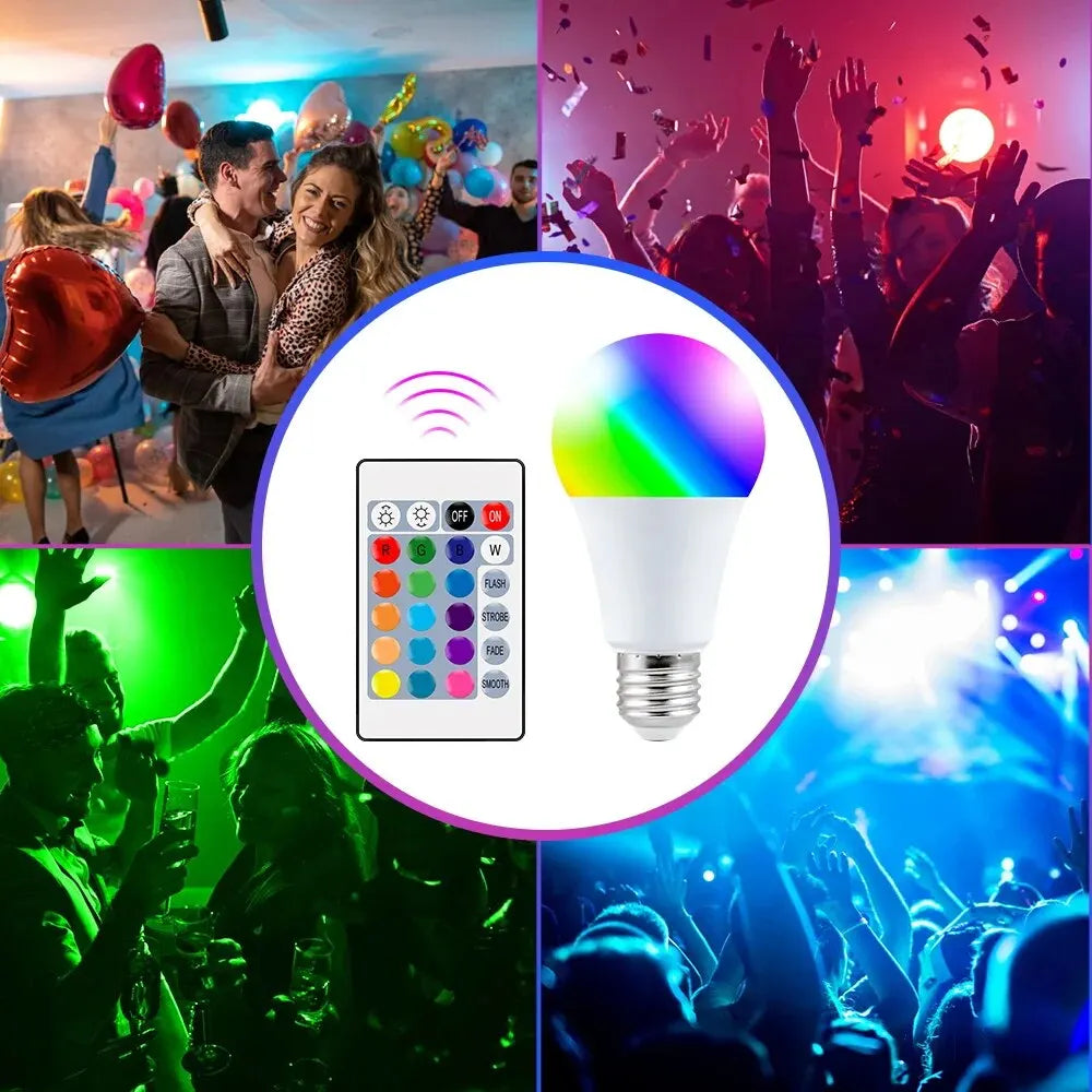 16 Colors RGB Bulb LED Multicolor Bulb E27 220V Household Lighting Dimmable 24 Key Remote Control Smart Lamp Atmosphere Light RELUX.STORE