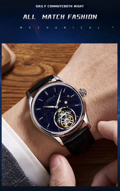 AESOP Mens Luxury Real Flying Tourbillon Mechanical Sapphire Waterproof Watch Skeleton Watches for Men Wristwatches Male 2025 A