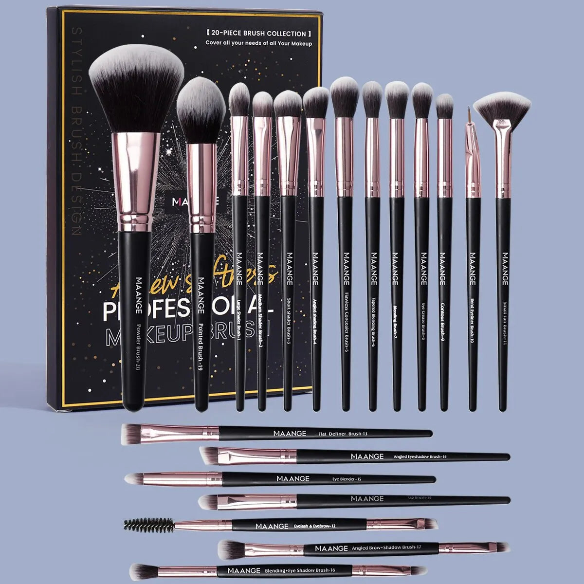 Maange 20Pcs Makeup Brushes with Box Professional Cosmetic Powder Eye Shadow Foundation Blush Blending Beauty Tool For Women RELUX.STORE