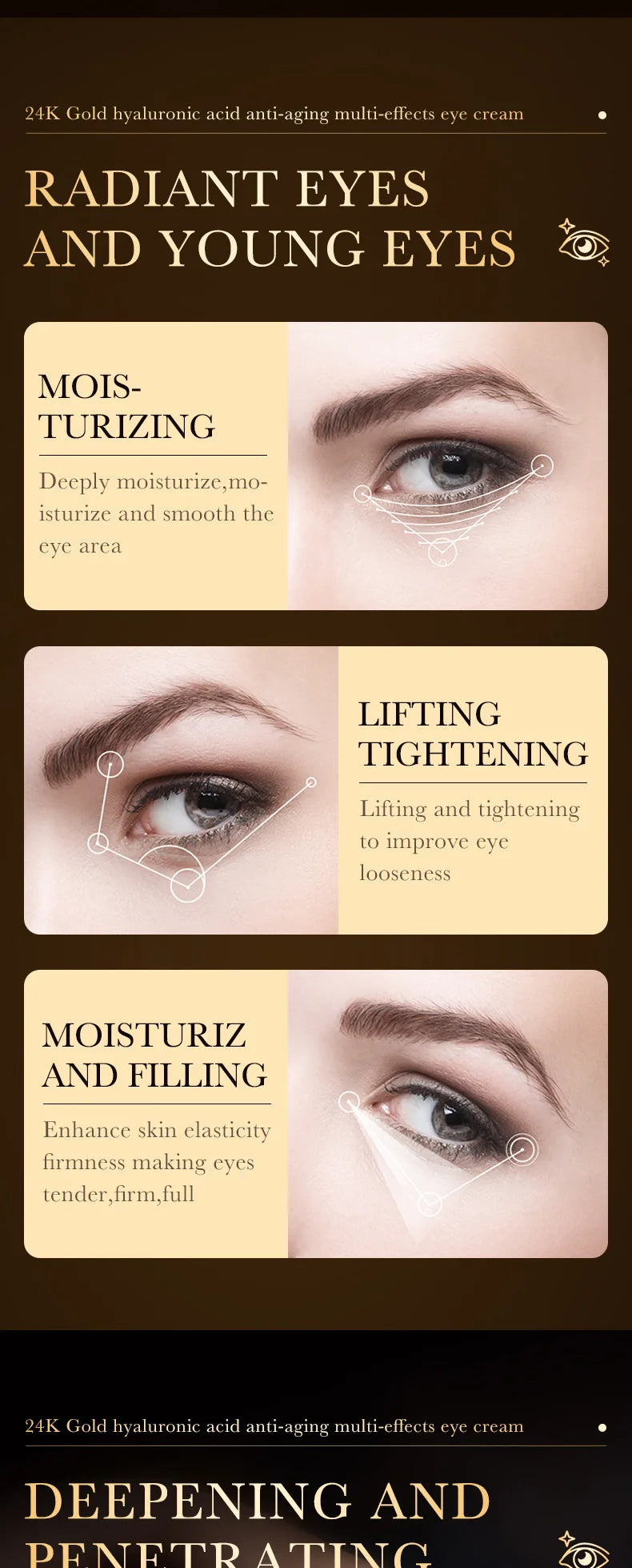 24k Gold Hyaluronic Acid Eye Cream Anti Dark Circles Eye Bags Firming Moisturizing Eyes Skin Care Prodcuts RELUX.STORE