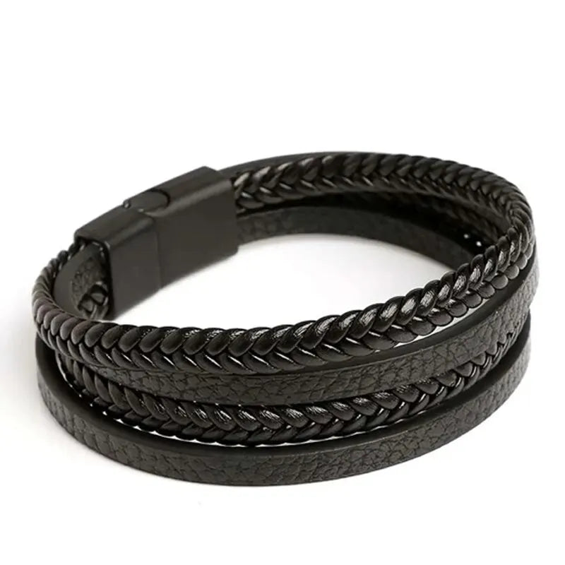 Trendy Leather Bracelets Men Stainless Steel Multilayer Braided Rope Bracelets For Male Bracelets Jewelry RELUX.STORE
