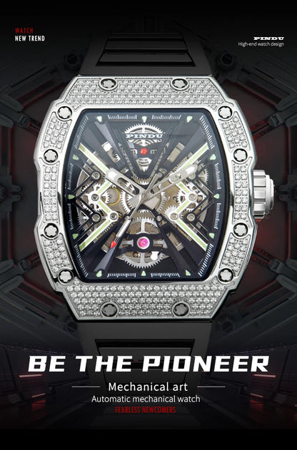 PINDU New Men Watch 50 Meter Waterproof Stainless Steel Case Luminous Sapphire mirror Dial Fashionable Men Mechanical Watch
