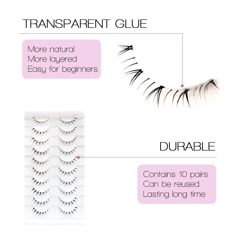 10Pairs Bottom Eyelashes Manga Lower Lashes Clear Band Wispy Small Flame Under Eye Lashes Korean Makeup Cosplay Tools RELUX.STORE
