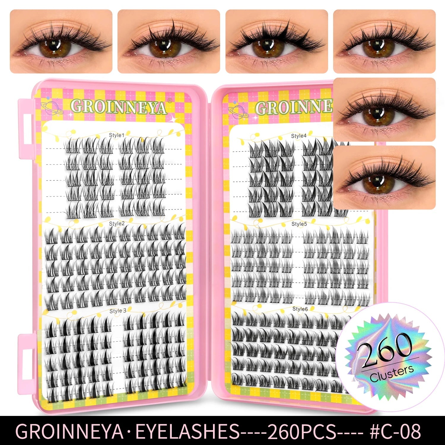 GROINNEYA Eyelashes Clusters 320 pcs Natural Eyelash extension Cluster Lashes Volume Mixed Tray Lashes Cluster Natural Lashes RELUX.STORE