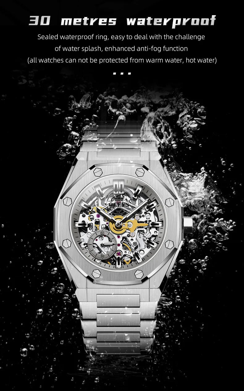 OLEVS Men's Watch Top Brand Luxury Hollowing Automatic Mechanical Watch Waterproof Luminous Watch for Men Gift Clock