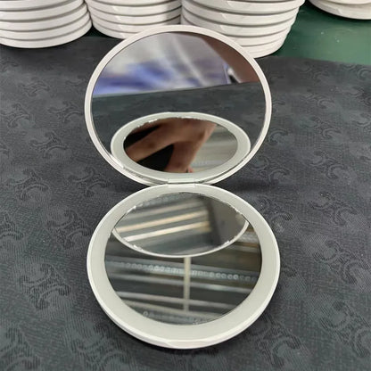 Personalized Small LED Light Cosmetic 2 Side Folding Makeup Compact Pocket Mirror Women Luminous Effect Pink White Mini Mirror