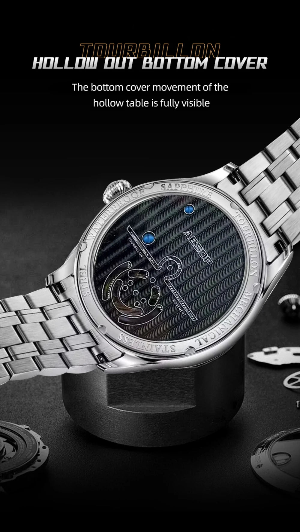 Aesop Real Flying Tourbillon Movement Mechanical Watches Luxury Watch for Men Skeleton Tourbillon Watch Sapphire Official StoreS
