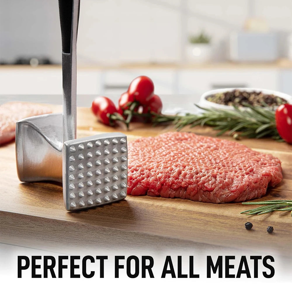 LMETJMA Meat Tenderizer Hammer with Comfortable-Grip Handle Zinc Alloy Meat Hammer Tenderizer Kitchen Meat Mallet Pounder JT329