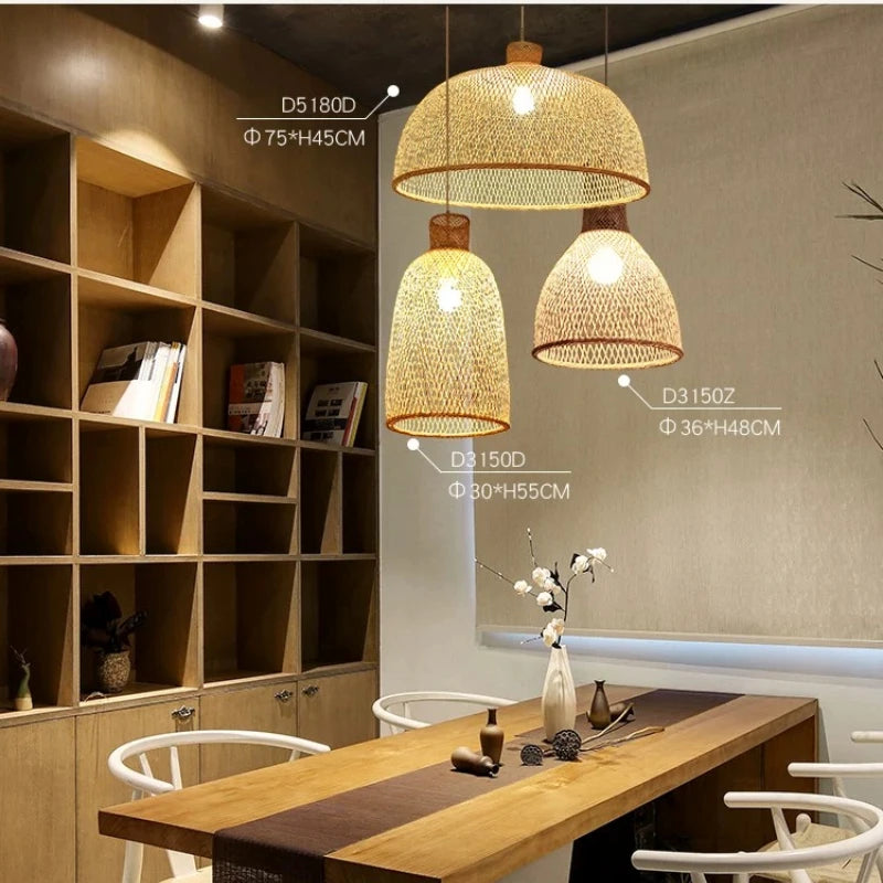 New Chinese Bird's Nest Lampshade Chandelier Hotel Restaurant Staircase Japanese Tatami Rattan LED Bamboo Furniture Decoration RELUX.STORE