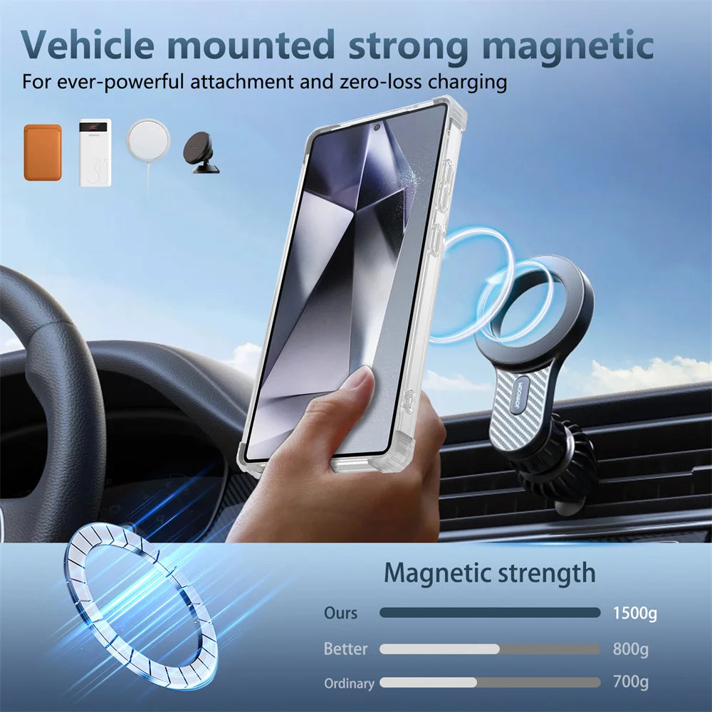Rotating Magnetic Folding Stand Transparent Phone Case for Samsung S25 Edge S24 S23 Plus FE S21 Ultra Armor Shockproof Cover RELUX.STORE