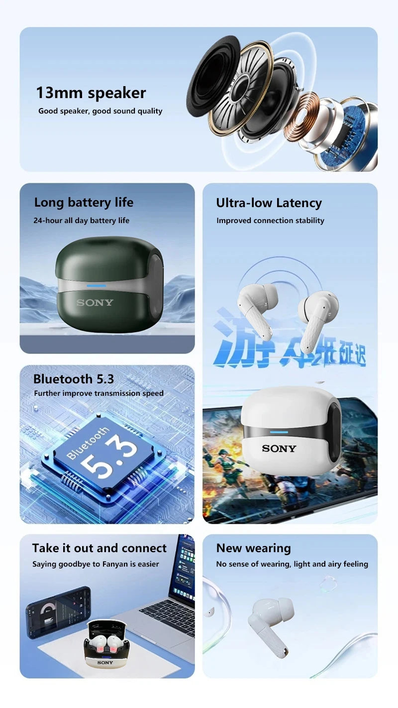 Sony In Ear Earbuds Wireless Bluetooth Earphones Motion Music Game Headphones For iPhone Samsung Huawei Xiaomi With Mic Headset RELUX.STORE