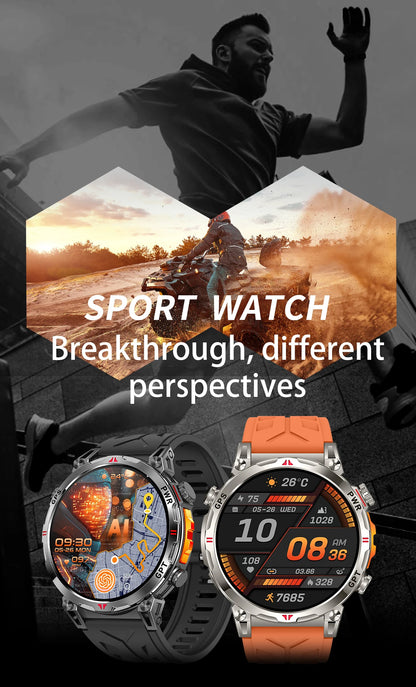 2025 New Military AMOLED HD SmartWatch 650Mah Battery GPS Compass 5ATM Waterproof Tactics 100+ Sport BT call Smart Watch For Men