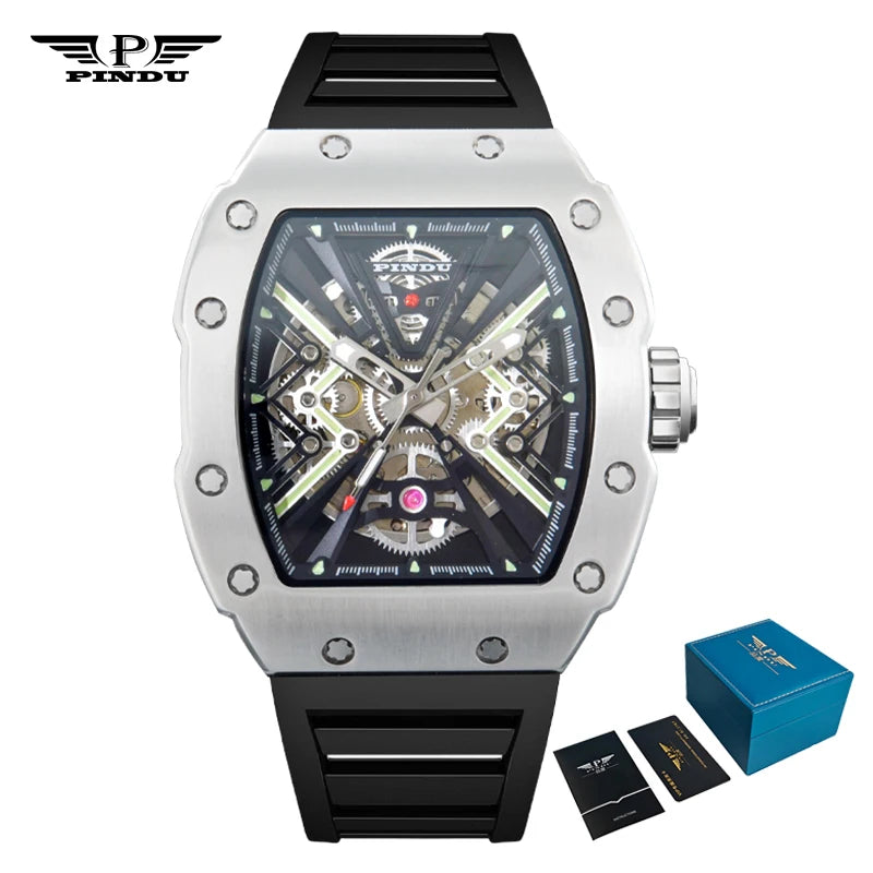 PINDU New Men Watch 50 Meter Waterproof Stainless Steel Case Luminous Sapphire mirror Dial Fashionable Men Mechanical Watch