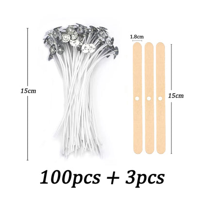 100pcs/bag Pre-Waxed Smokeless Candle Wicks with Holder DIY Cotton Thread Wicks Soy Wax Beewax Candle Wicks Making Accessories
