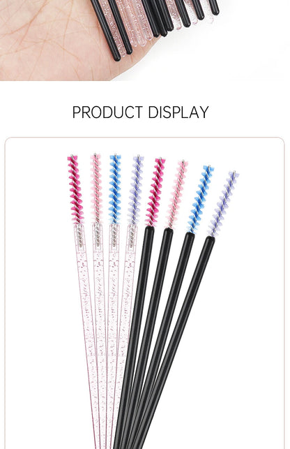 NEW 50Pcs Makeup Eyelash Brushes Disposable Crystal Eyebrow brush Diamond Handle Mascara Wand Applicator Lashes Extension Tools RELUX.STORE