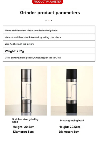 Salt and Pepper Grinder 2 in 1 Manual Stainless Steel Salt Pepper Mills with Adjustable Ceramic Grinding Spice Mill Kitchen Tool