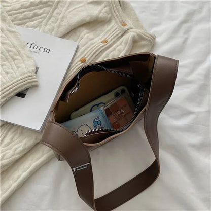 New Trendy and Fashionable Shoulder Underarm Bag PU Leather Solid Color Tote Handbag Luxury Brand Female Portable Shoulder Bag RELUX.STORE