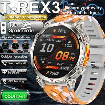 2025 New Military AMOLED HD SmartWatch 650Mah Battery GPS Compass 5ATM Waterproof Tactics 100+ Sport BT call Smart Watch For Men
