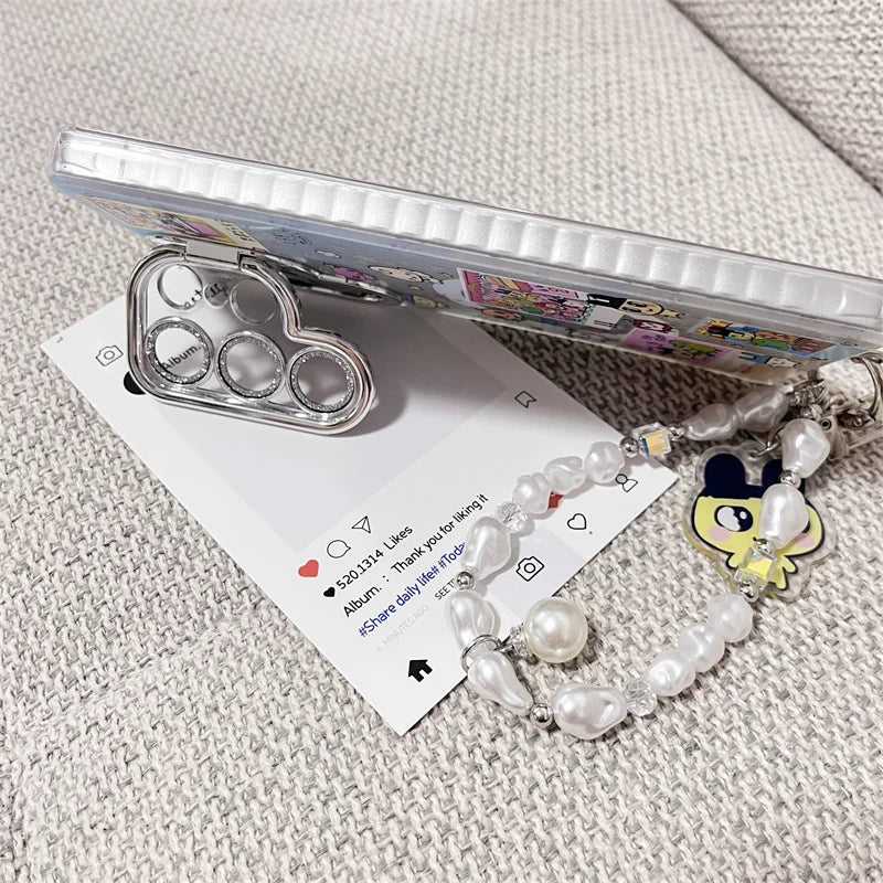 Kawaii Angel Baby Animal Phone Case For Samsung Galaxy S25 Ultra 24 Plus S23 S25 Edge Cover with Stand Chain Cute Magnetic Cases