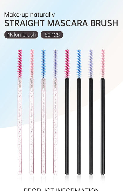 NEW 50Pcs Makeup Eyelash Brushes Disposable Crystal Eyebrow brush Diamond Handle Mascara Wand Applicator Lashes Extension Tools RELUX.STORE