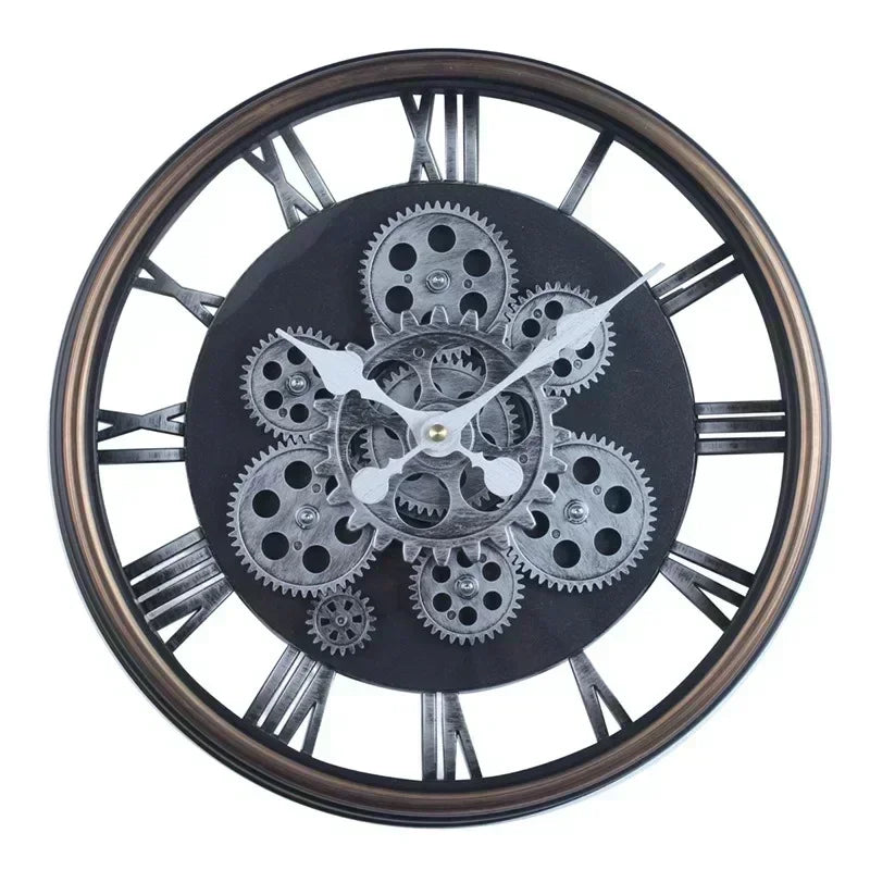 Industrial Gear Wall Clock with Rotating Gear Decoration - Antique Style and Quiet Movement RELUX.STORE