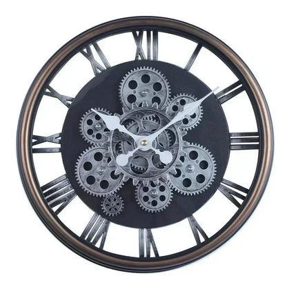 Industrial Gear Wall Clock with Rotating Gear Decoration - Antique Style and Quiet Movement RELUX.STORE