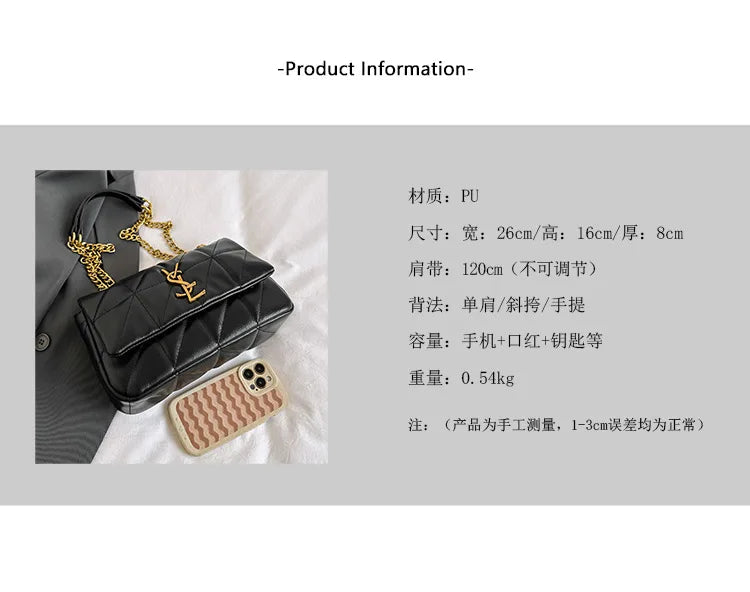 New Xiaoxiangfeng diamond grid chain bag, stylish and versatile, large capacity diagonal span small square bag RELUX.STORE
