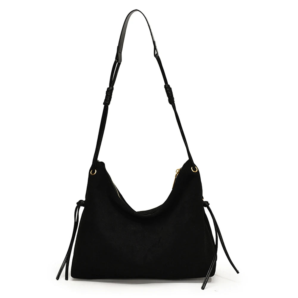 Women Suede Shoulder Bag Adjustable Strap Messenger Bag with Zipper Trendy Retro Handbag for Work Travel RELUX.STORE