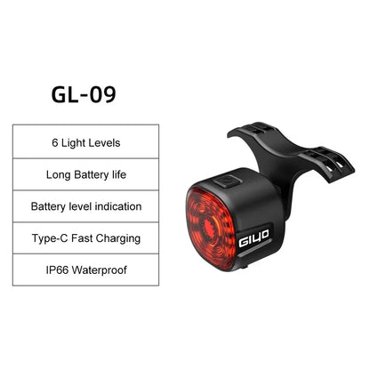 GlYO Auto Brake Sensing Bicycle Tail Light -USBRechargeable, lP66 Waterproof LED WarningLight for MTB & Road Bike Night Safety