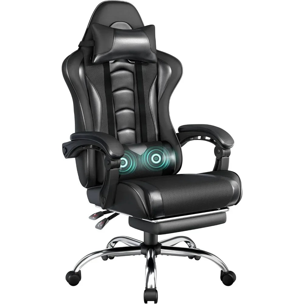 Gaming Chair, Video Game Chair with Massage Lumbar Support and Footrest Height Adjustable Ergonomic Computer Gaming Chair