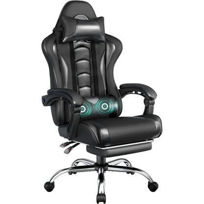 Gaming Chair, Video Game Chair with Massage Lumbar Support and Footrest Height Adjustable Ergonomic Computer Gaming Chair