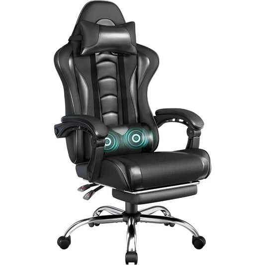 Gaming Chair, Video Game Chair with Massage Lumbar Support and Footrest Height Adjustable Ergonomic Computer Gaming Chair