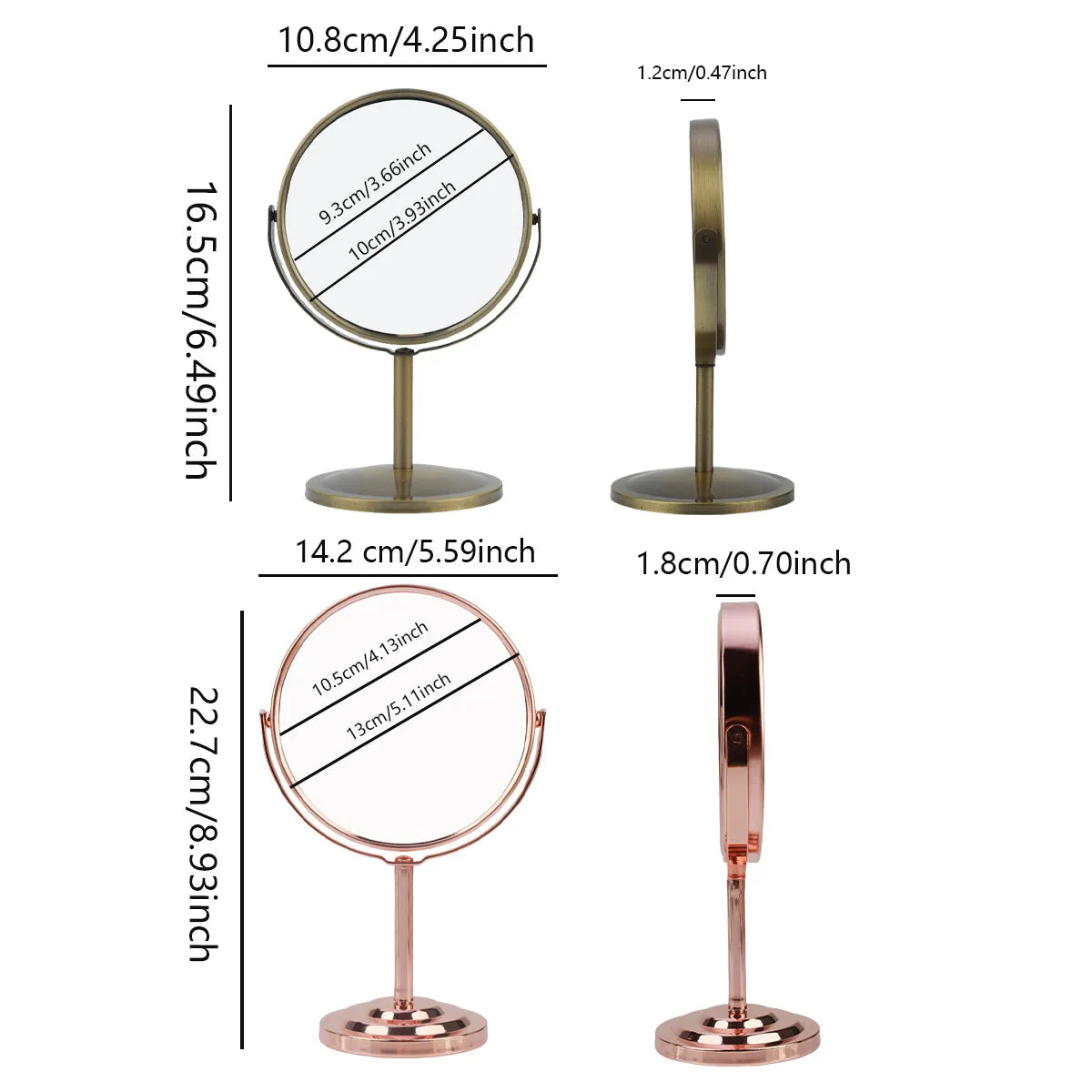 3/4/5in Double-Side Makeup Mirror With 2X Magnification Clear Reflection And Easy To Carry Desktop Vanity Mirror With Stand
