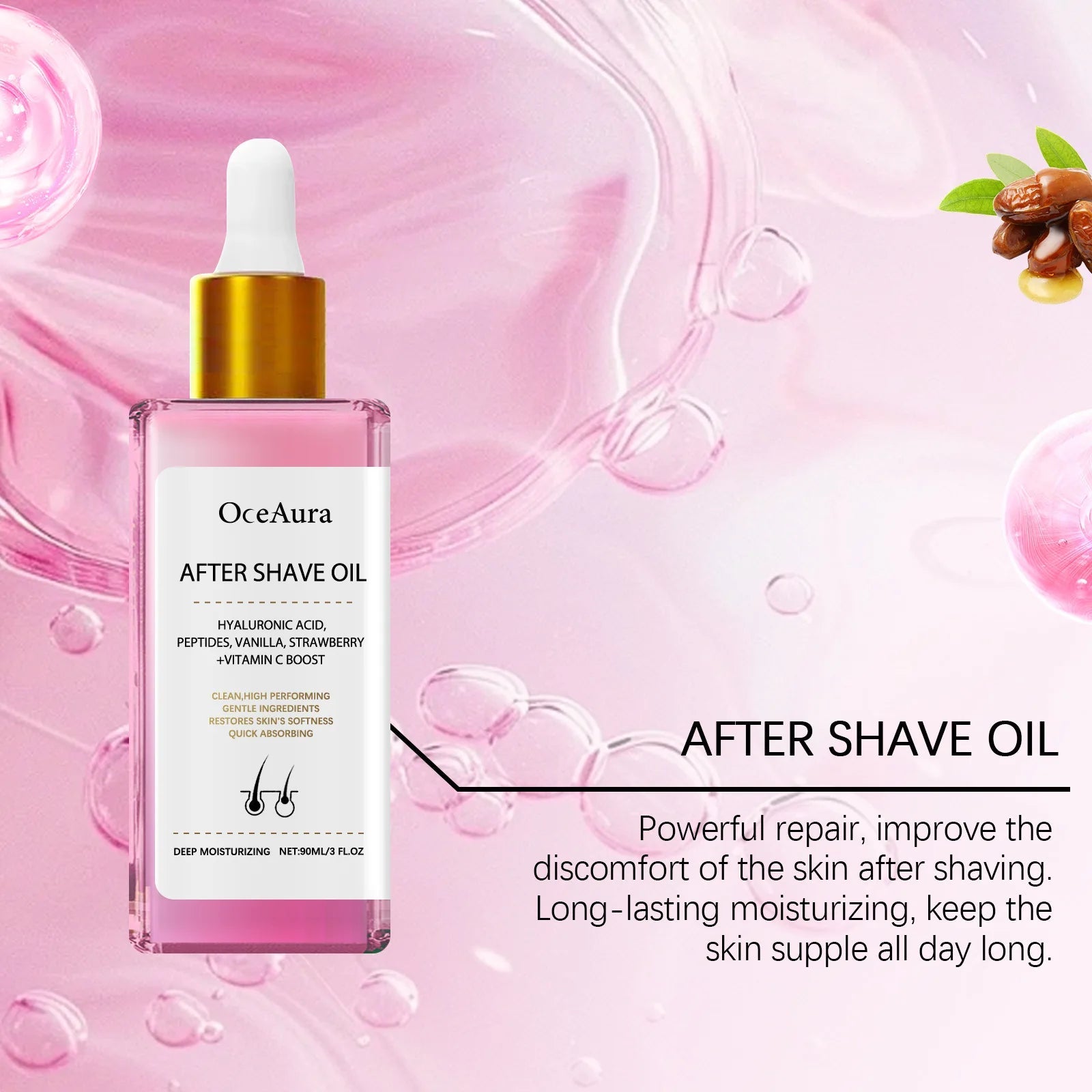 Strawberry Vanilla After Shave Oil Women For Smooth Skin Soft Serve After Shave Oil Shave Oil Prevent Ingrown Hairs & Dryness RELUX.STORE