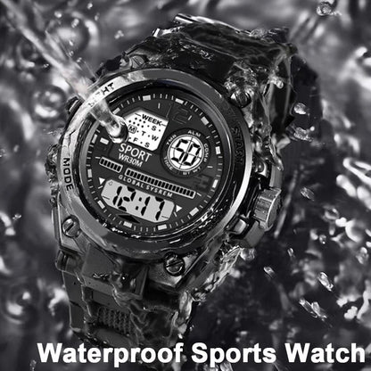 Black Sports Watch for Kids Students Men's Multifunction LED Digital Watch Waterproof Luminous Alarm Clock Electronic Watches