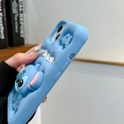 For iPhone 15 Pro Max 16 11 12 Pro 13 14 Pro Max 13Pro 3D Stitch Kitty Face Grip Tok Holder Cartoon Silicon Soft Phone Case