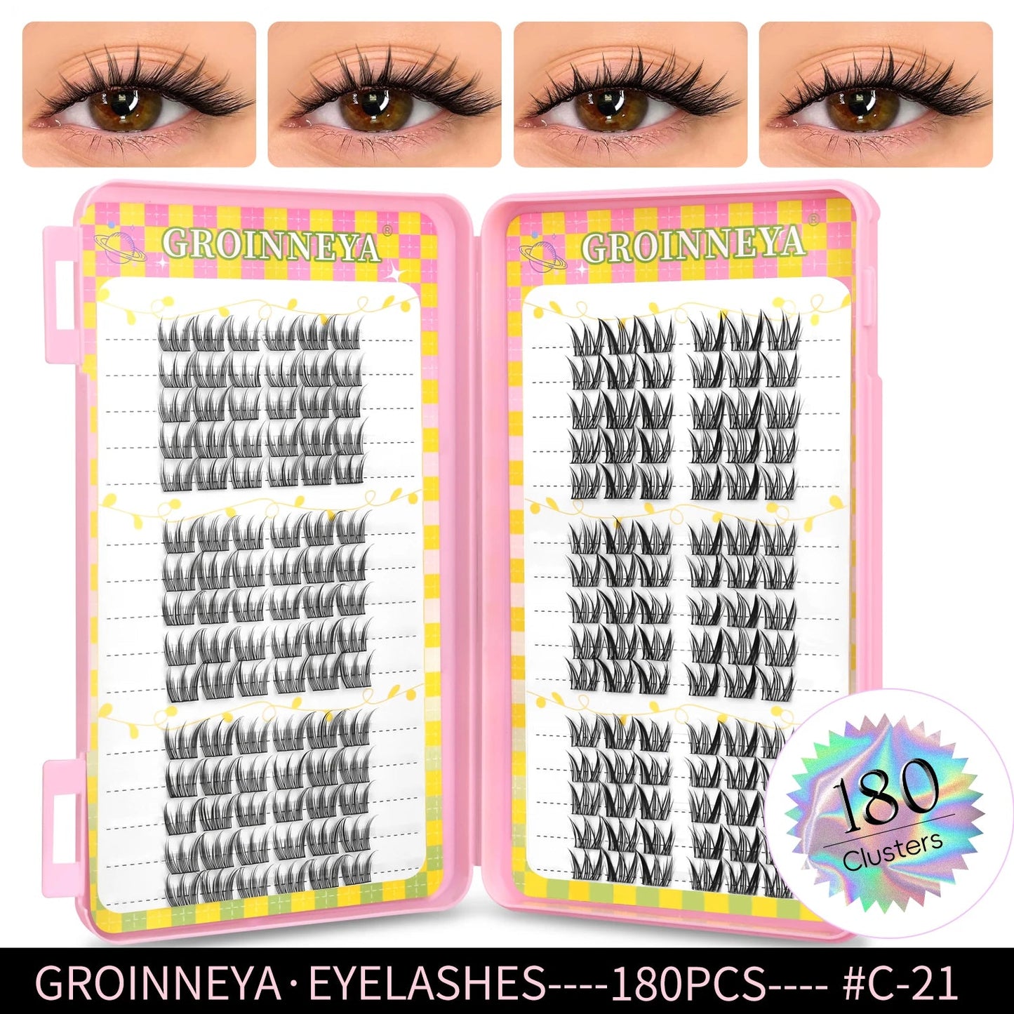 GROINNEYA Eyelashes Clusters 320 pcs Natural Eyelash extension Cluster Lashes Volume Mixed Tray Lashes Cluster Natural Lashes RELUX.STORE