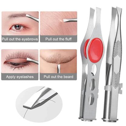 1pcs Hot Sales Portable Stainless Steel Button Cell Smart Design Eyebrow Hair Remove Tweezer with LED Light Makeup Tool RELUX.STORE