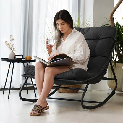 Outdoor Rocking Chair, Padded Cushion Recliner Rocker for Front Porch Sunroom Patio Backyard