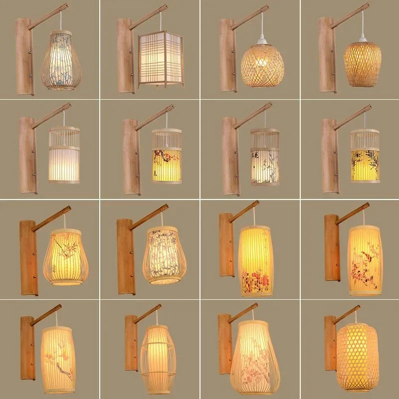 SAMAN Modern Bamboo Art Wall Lamp Bamboo Weaving Creative Living Room Restaurant Bedroom StudyTea Homestay LED Retro Wall Light